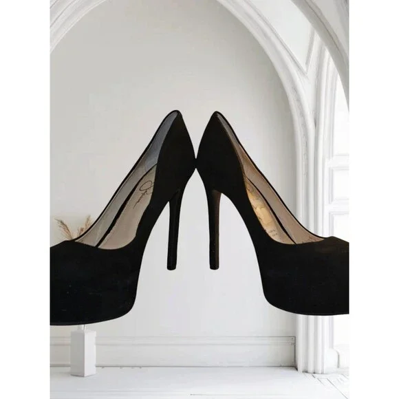 Jessica Simpson Rebeca 5.5" High Heels Sz 8 Women's Platform Pump Black Suede - Picture 4 of 16